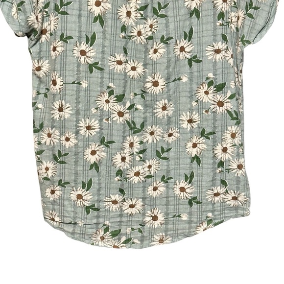 POL Cotton Gauzy Lightweight Floral Plaid Button Down Cuffed Sleeve Blouse - Picture 7 of 11